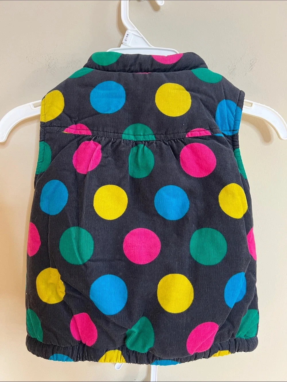 👧🧸🪁🪀Gymboree Black Puffer Vest with Bright Multicolor Polka Dots